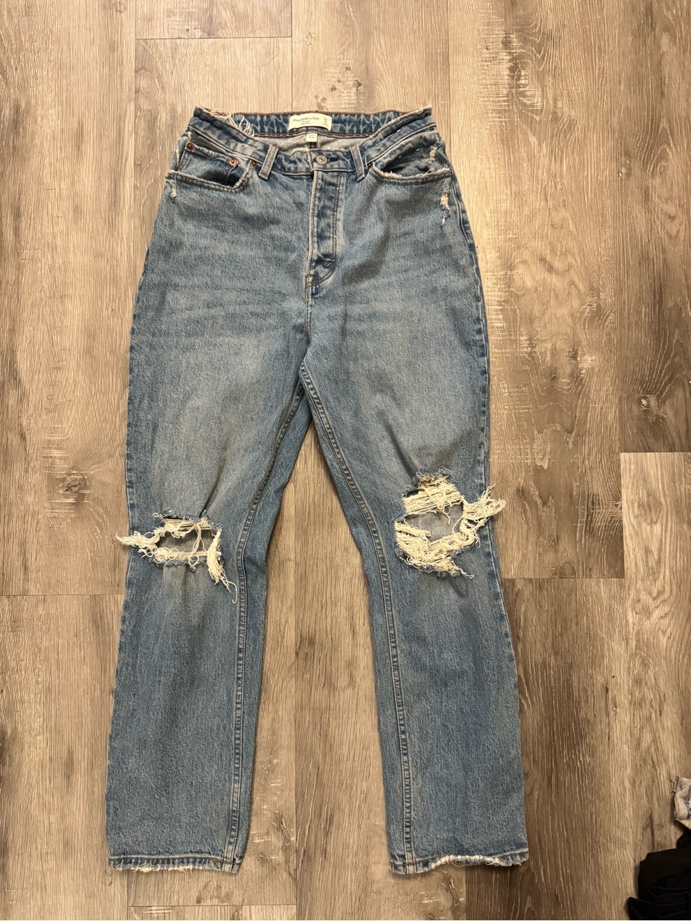 Abercrombie & Fitch Blue Distressed The Dad High Rise Curve Love Jeans Size 27 4